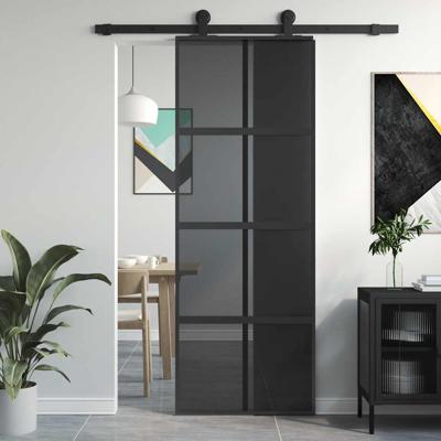 Schuifdeur 76x205 cm gehard glas en aluminium zwart