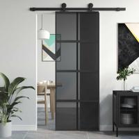 Schuifdeur 76x205 cm gehard glas en aluminium zwart