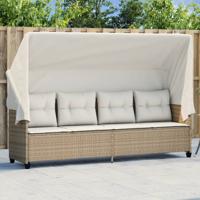 Ligbed met luifel en kussen poly rattan beige