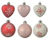 Kerstbal glas d8cm vlok wit/rood/roze a6 - thumbnail