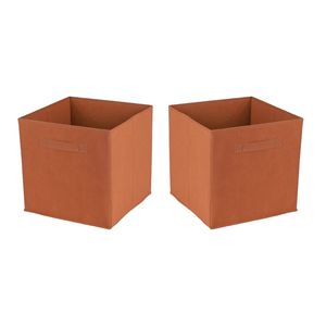 Opbergmand/kastmand Square Box - 4x - karton/kunststof - 29 liter - oranje - 31 x 31 x 31 cm