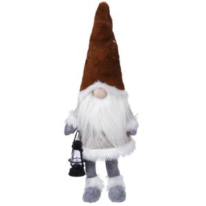 Decoratie kerstman gnome pop - met led verlichting 51 cm - bruin - pluche - dwerg/kabouter