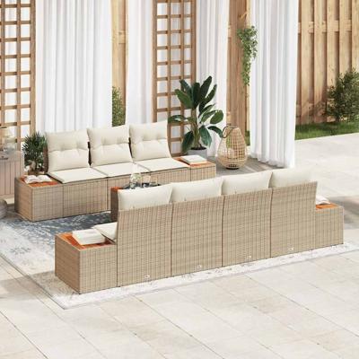 8-delige Tuinbankenset met kussens poly rattan acacia beige