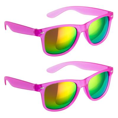 Hippe party zonnebril/feestbril met spiegelglazen - 2x - Paars - Verkleedbrillen