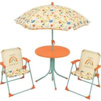 FUN HOUSE Fruity's Tuinmeubelen - 1 tafel H.46 x ø46 cm, 2 stoelen H.53xB.38.5xD.37.5 cm en 1 parasol H.125 x ø100 cm