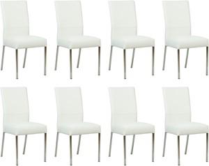 Set van 8 Gebroken witte leren moderne eetkamerstoelen Real - poot vierkant rvs - Toledo Leer Bianco (gebroken wit leer)