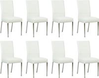 Set van 8 Gebroken witte leren moderne eetkamerstoelen Real - poot vierkant rvs - Toledo Leer Bianco (gebroken wit leer)