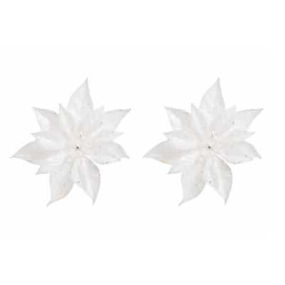Cosy & Trendy Kerstboomversiering - 4x - bloem - op clip - witte kerstster - 18 cm