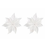 Cosy & Trendy Kerstboomversiering - 4x - bloem - op clip - witte kerstster - 18 cm