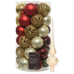 Kunststof kerstballen 37x st - rood/goud/parel/groen - 6 cm - met glazen piek champagne