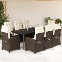 9-delige Tuinset met kussens poly rattan bruin
