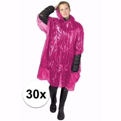 30x roze poncho met capuchon voor volwassenen