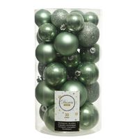 30x Salie groene kerstballen 4 - 5 - 6 cm kunststof mat/glans/glitter - thumbnail