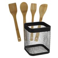 5Five Keukengerei - houten spatels set 4-delig - draad houder - Keuken pollepels/spatel - bamboe