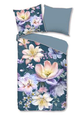 Descanso Dekbedovertrek "bloemen" - Petrol - (135x200 cm) - Katoen Satijn