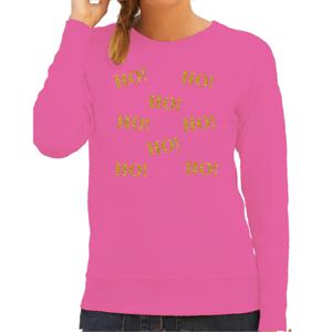 Foute kersttrui/sweater voor dames - Ho Ho Ho - roze - glitter goud