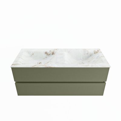 MONDIAZ VICA-DLUX 120cm badmeubel onderkast Army 2 lades. Inbouw wastafel CLOUD dubbel 2 kraangaten, kleur Frappe.