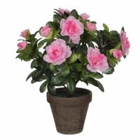 Groene Azalea kunstplant roze bloemen 27 cm in pot stan grey - thumbnail