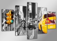 Schilderij - New York Taxi, Geel/Grijs, 160X80cm, 5luik - thumbnail