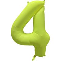 Folieballon Cijfer 4 Neon Geel (86cm)