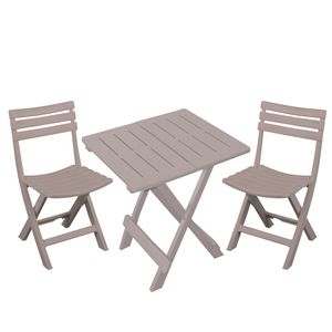 Klapstoelen 2x met bijzettafeltje set - buiten - beige - kunststof