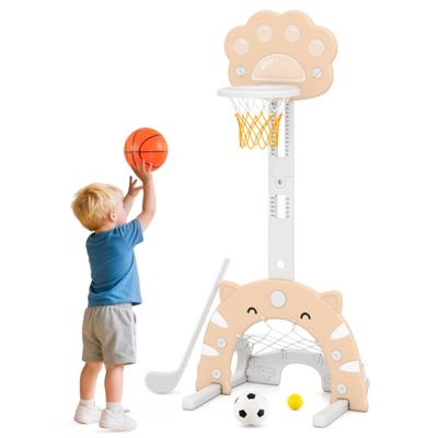 3 in 1 Kinderbasketbalgoal Kindersportcentrum met Basketbal Voetbal & Golfspel Grijs + Mokka