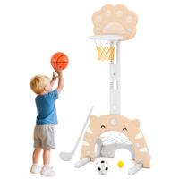 3 in 1 Kinderbasketbalgoal Kindersportcentrum met Basketbal Voetbal & Golfspel Grijs + Mokka