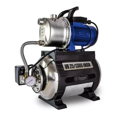 VB 25/1300 INOX Hydrofoorpomp, met INOX waaier, pompbehuizing en drukvat, 1300 W, 5,400 l/h, 4,8 bar, 25 L