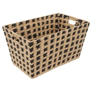 5Five Rieten opbergmand - gevlochten - beige/zwart - 55 x 35 x 30 cm - Kast-/badkamer mandjes