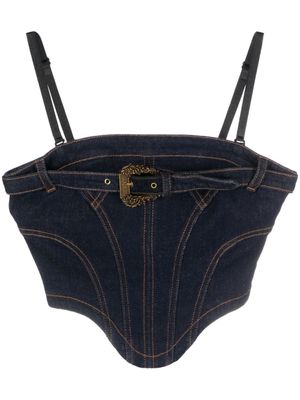 Versace Jeans Couture haut crop en jean à boucle baroque - Bleu