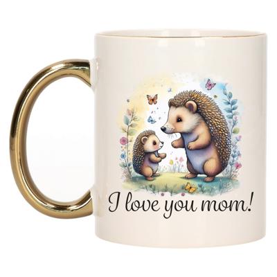 Cadeau koffie/thee mok mama - gouden oor - I love you - egeltjes - 300 ml - Moederdag