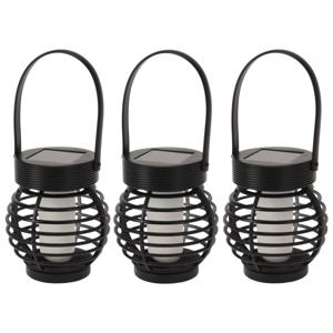 Set van 3x stuks solar led lantaarn - zwart - 11 cm - zonne-energie - tuinverlichting - solarlampen