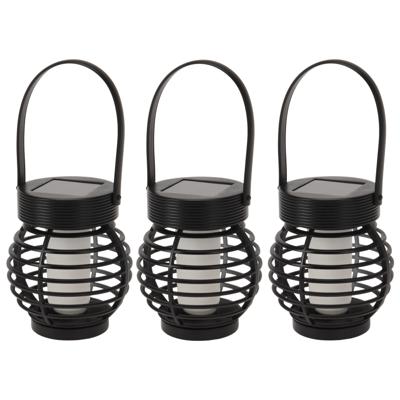 Set van 3x stuks solar led lantaarn - zwart - 11 cm - zonne-energie - tuinverlichting - solarlampen