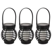 Set van 3x stuks solar led lantaarn - zwart - 11 cm - zonne-energie - tuinverlichting - solarlampen