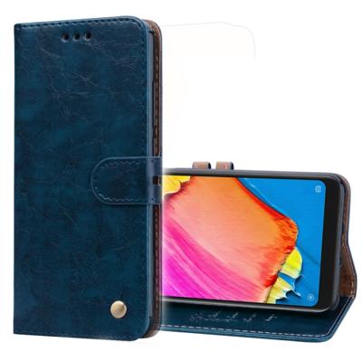 Business stijl olie Wax textuur horizontale Flip lederen case voor Xiaomi Redmi Note 6 Pro met houder & kaartsleuven & portemonnee (marineblauw)