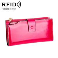 8236 Antimagnetic RFID Multi-function Oil Wax Leather Lady Wallet Large-capacity Purse (Rose Red)