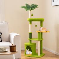 Schattige Kattenboom Voor Volwassen Katten Meerlagige Katten Toren met Kunstmatige Bladeren Groen