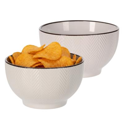 Serveer/chips schaaltje Fishbone - 2x - beige - 14 x 8 cm - keramiek - kommetjes - 680 ml