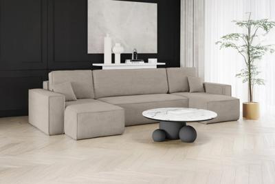 2dekans U-bank Karlo - Ribstof Beige - Slaapbank met opbergruimte - 4 zits (Niet in originele verpakking)