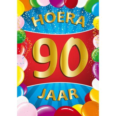 Verjaardag deurposter - 90 jaar - multi - 59 x 84 cm - leeftijd feestartikelen Verjaardag deurposter - 90 jaar - multi - 59 x 84 cm - leeftijd feestartikelen