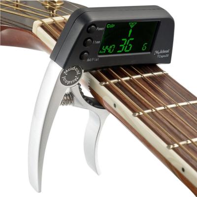 Professionele gitaar Tuner Clip Loftstyle chromatische Clip-on Tuner met roterende LCD scherm Light Display één gitaar Capo(Silver)