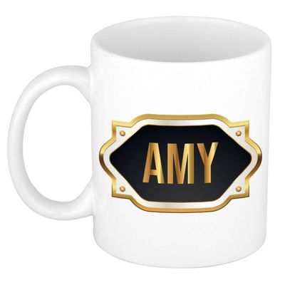 Amy naam / voornaam kado beker / mok met goudkleurig embleem - Naam mokken