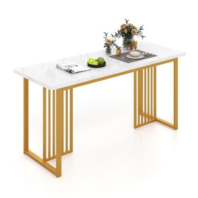 Moderne Eettafel voor 6-8 Personen Rechthoekige Keukentafel 160 CM met Imitatie Marmeren Blad Tafel voor Eetkamer Woonkamer