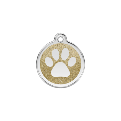 Paw Print Gold glitter hondenpenning small/klein dia. 2 cm - Reddingo