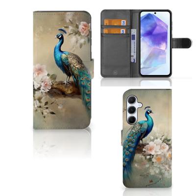 Telefoonhoesje | Met pasjeshouder | voor Samsung Galaxy A55 Vintage Pauwen