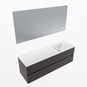 MONDIAZ VICA 150cm badmeubel onderkast Dark Grey 4 lades. Wastafel CLOUD rechts zonder kraangat, kleur Talc met spiegel LED.