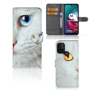 Motorola Moto G10 | G20 | G30 Telefoonhoesje met Pasjes Witte Kat