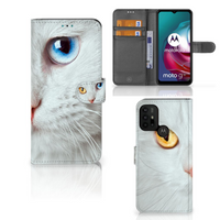 Motorola Moto G10 | G20 | G30 Telefoonhoesje met Pasjes Witte Kat - thumbnail