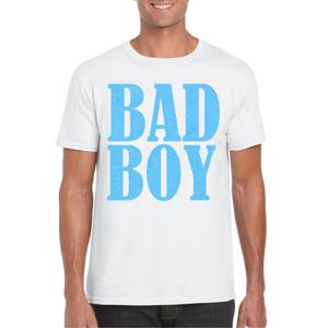 Foute party t-shirt voor heren - Bad Boy - wit - glitter - carnaval/themafeest