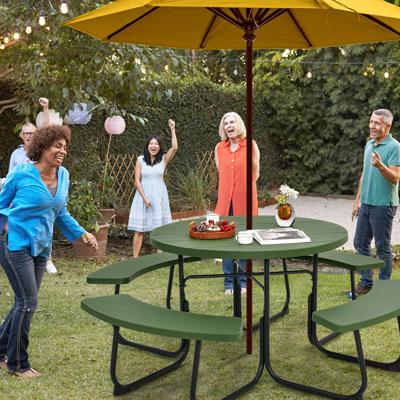 Zitgroep voor 8 Personen Picknicktafel met Parasolgat & 4 Banken Weerbestendige Tafel Groen